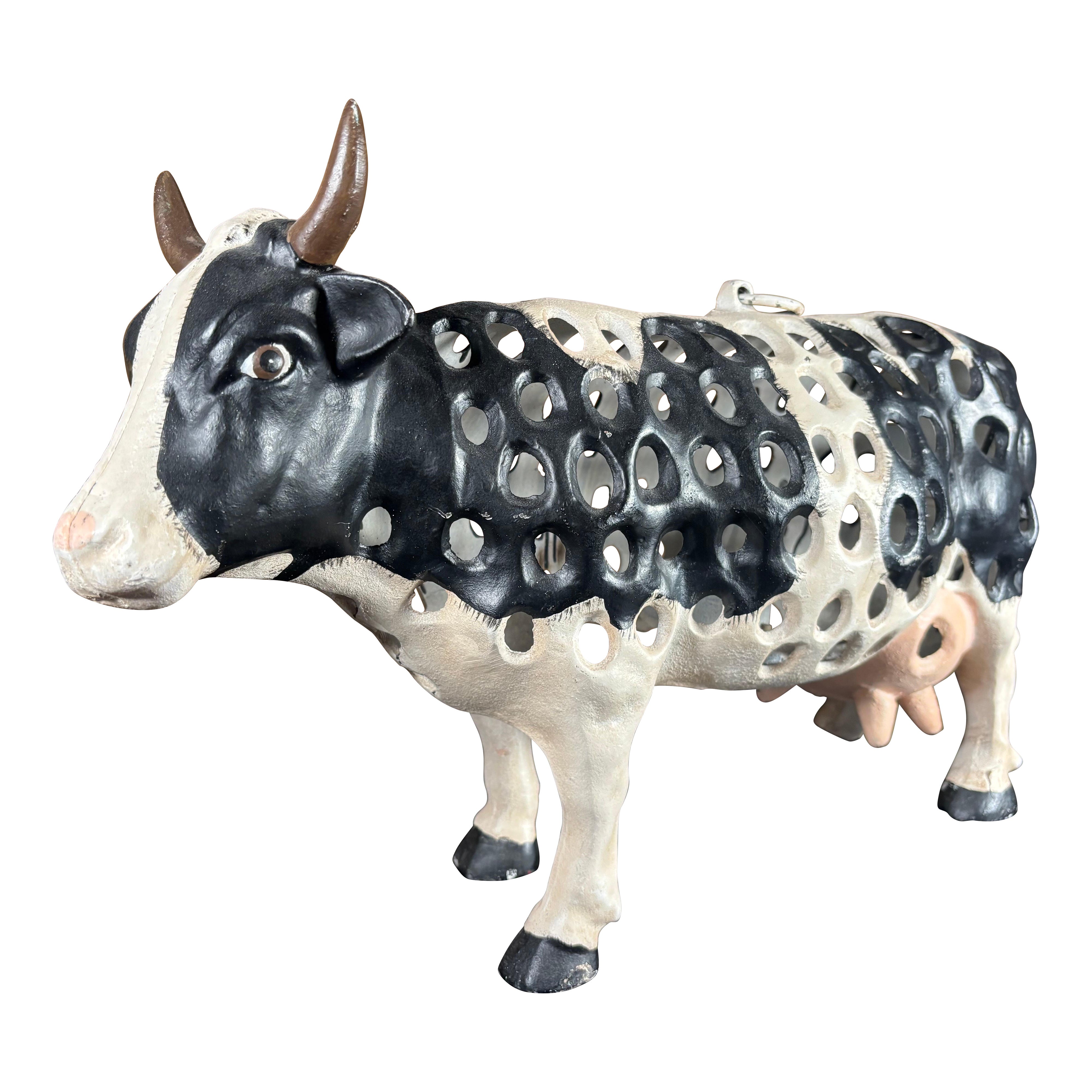 Grande lanterne de vache Holstein japonaise coulée à la main, rare trouvaille en vente