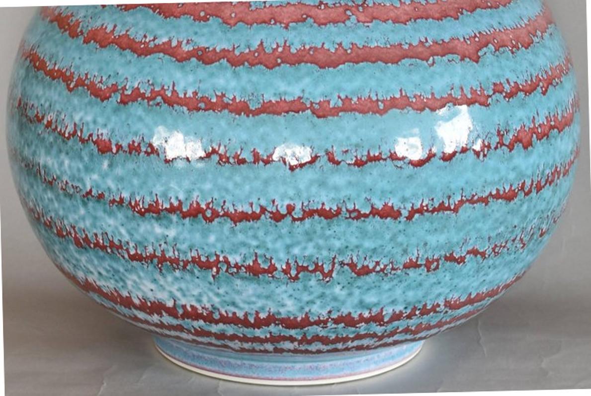 Japanese Large Hand-Glazed Imari Blue Red Porcelain Vase by Master Artist 1