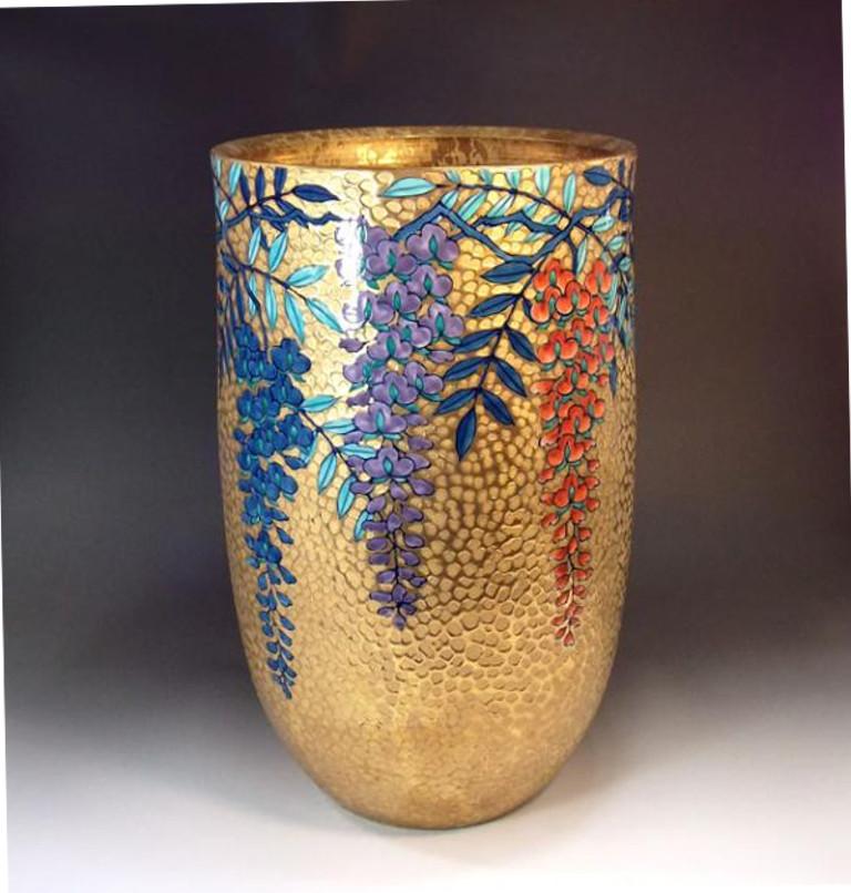 Gilt Japanese Contemporary Gilded Red Porcelain Vase by Master Artist
