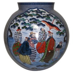 Japanese Large Imari Hand Painted Blue Porcelain Vase by Master Artist, 2018