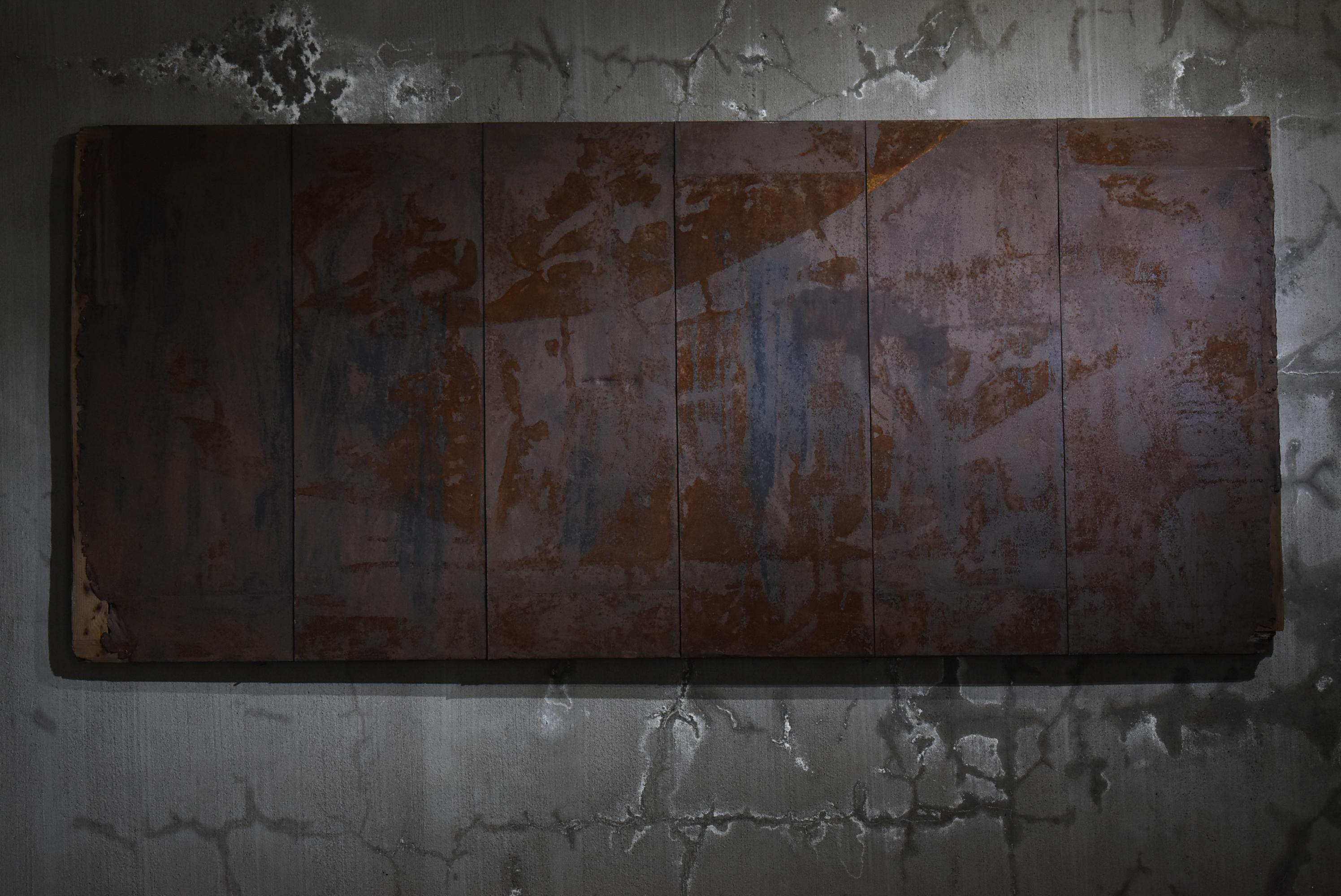 Showa Japanese Large Iron Plate Abstract Art 1900s-1940s / Wall decoration Wabi Sabi For Sale