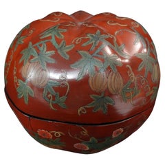 Japanese Large Lacquer Box with Cover in Pumpkin Shape, Ric064