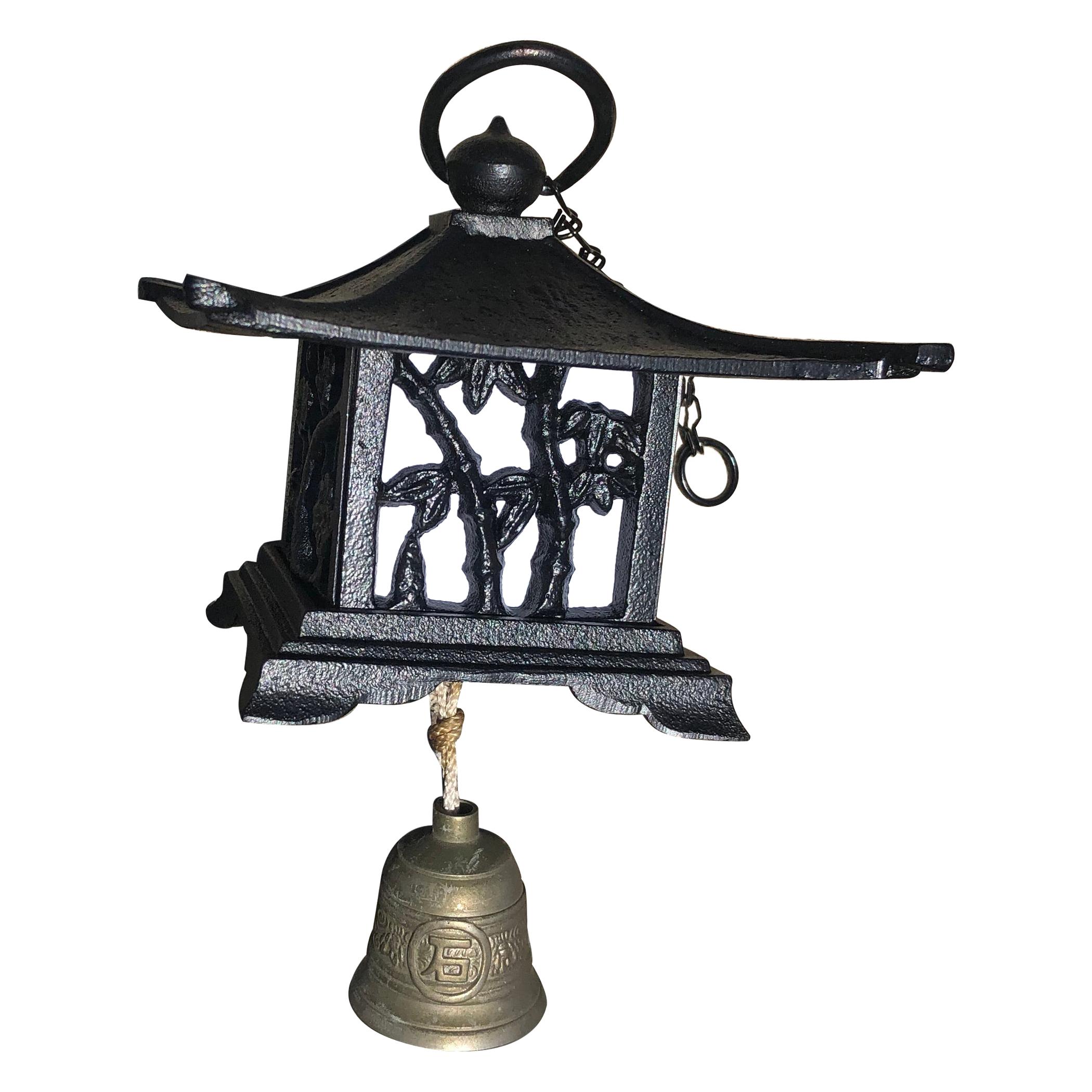 Japanese Large "Mountain Lantern" and Wind Chime, Fine Details