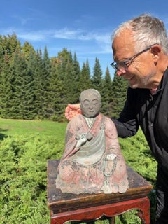 Japanese Large Old Stone Seated Garden Buddha
