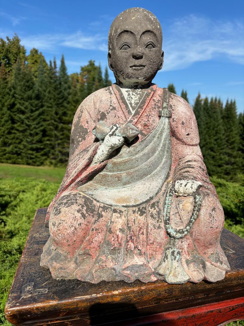 Showa Japanese Large Old Stone Seated Garden Buddha  For Sale