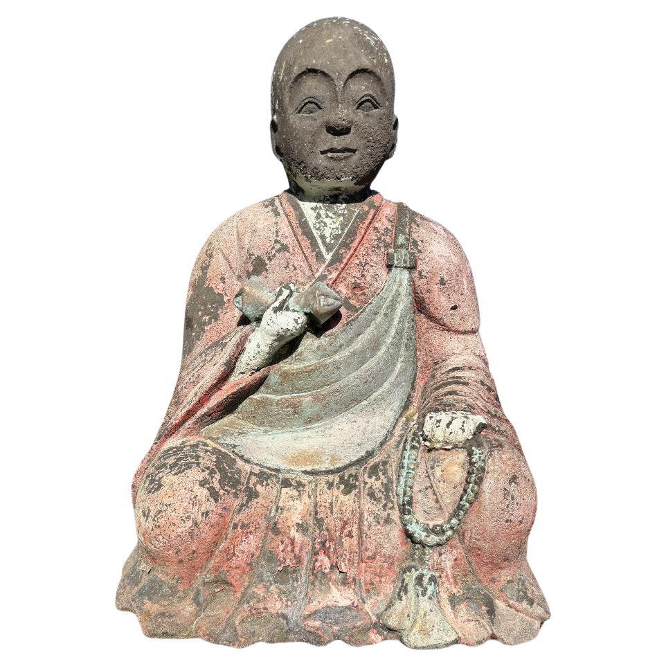 Japanese Large Old Stone Seated Garden Buddha  For Sale