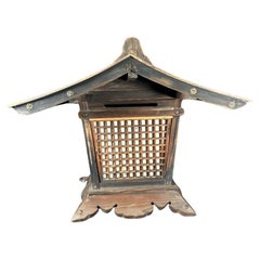 Japanese Large Old Hand Carved Cedar "Mountain Shrine" Buddha Shrine Lantern