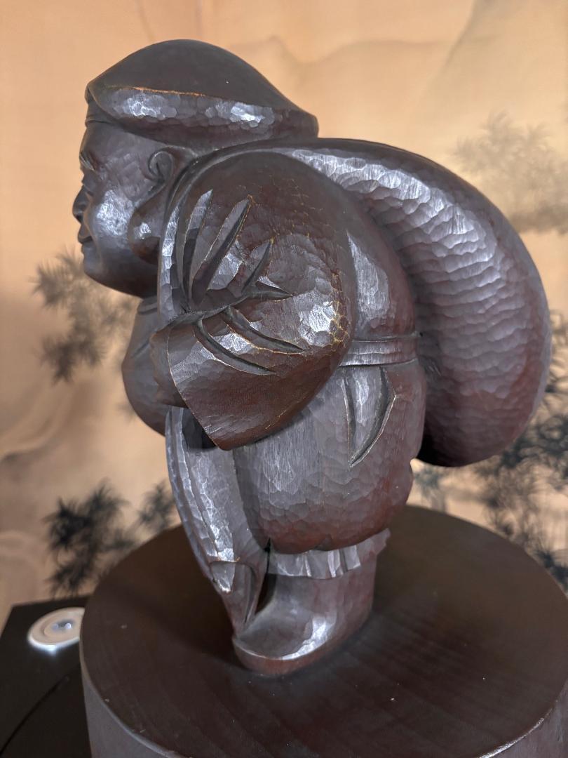 Japanese Large Old Hand Carved Daokoku God of Wealth, Superb Carving 1
