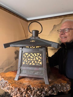 Japanese Large Old Hand Crafted Bronze Electrified Mountain House Lantern