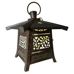 Japanese Large Old Hand Crafted Bronze Electrified Mountain House Lantern