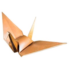 Japanese Large Old  Hand Crafted Copper Crane Origami Sculpture 1950s, Unique