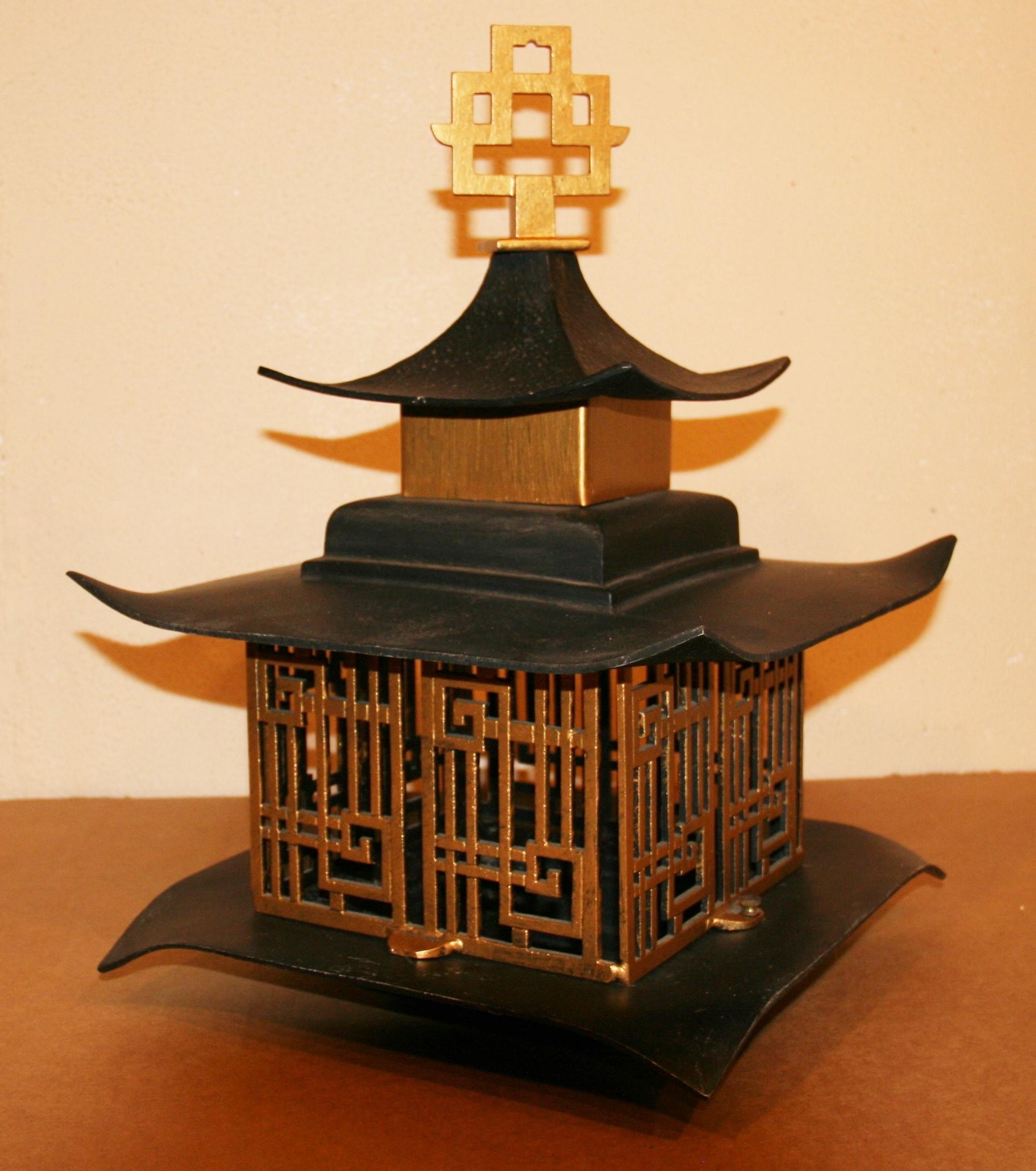 Metal Italian  Large Pagoda Lantern/Pendant Light  with Chain For Sale
