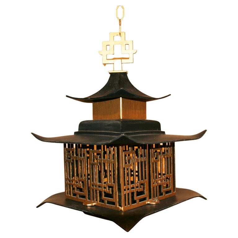 Japanese Large Pagoda Lantern/Pendant Light with Chain For Sale at 1stDibs