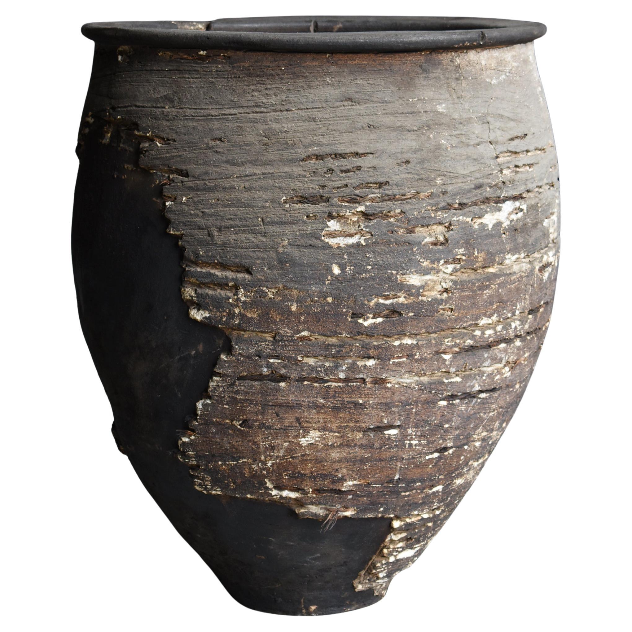 Gran Jarrón Japonés de Cerámica Enlucida 1800s-1860s / Wabi Sabi