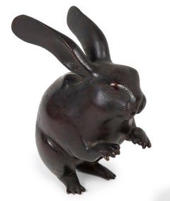 Japanese large round bronze hare Meiji era