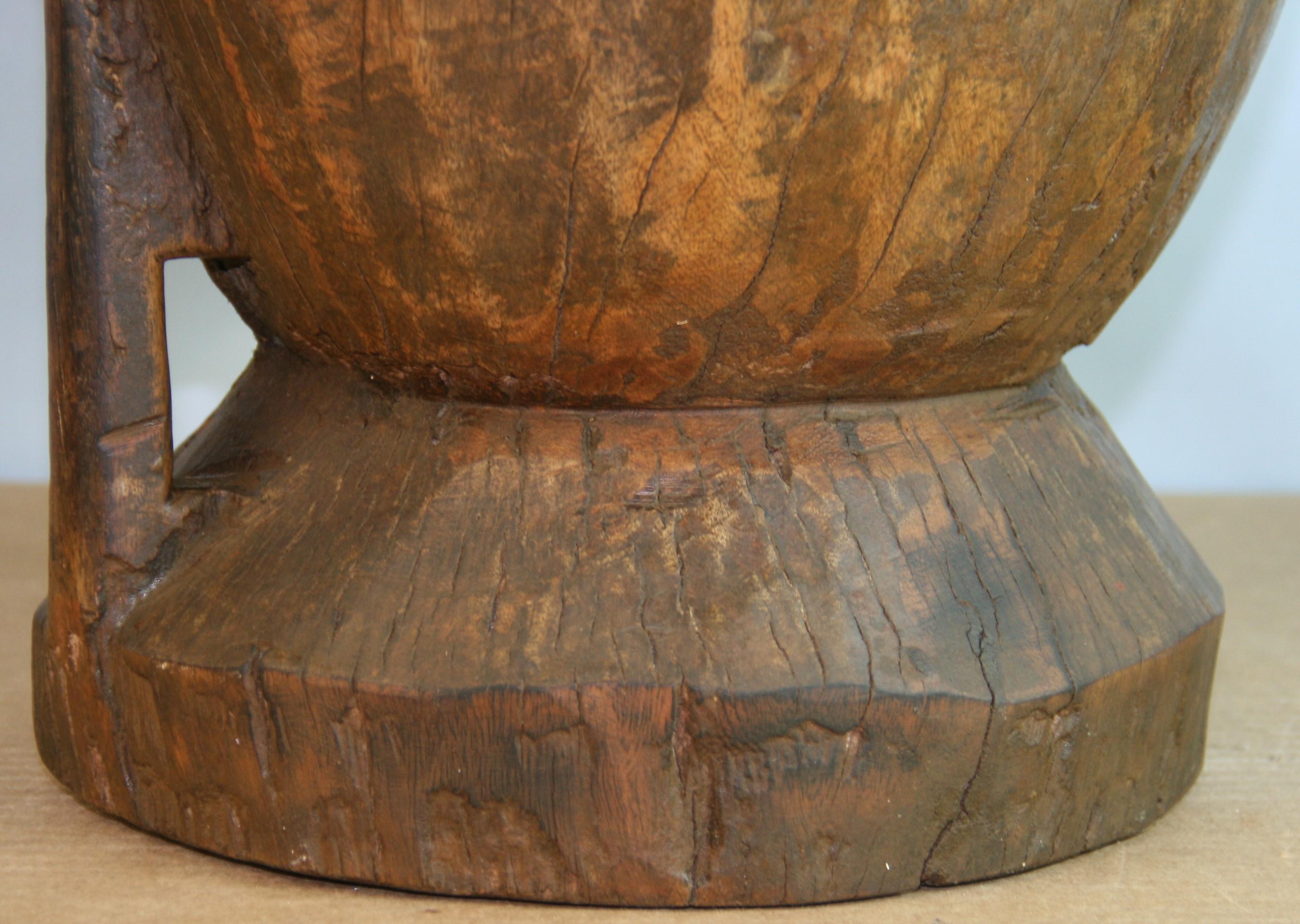 Japanese Large Solid Carved Wood Grain Mortar/Planter WabiSabi In Good Condition For Sale In Douglas Manor, NY