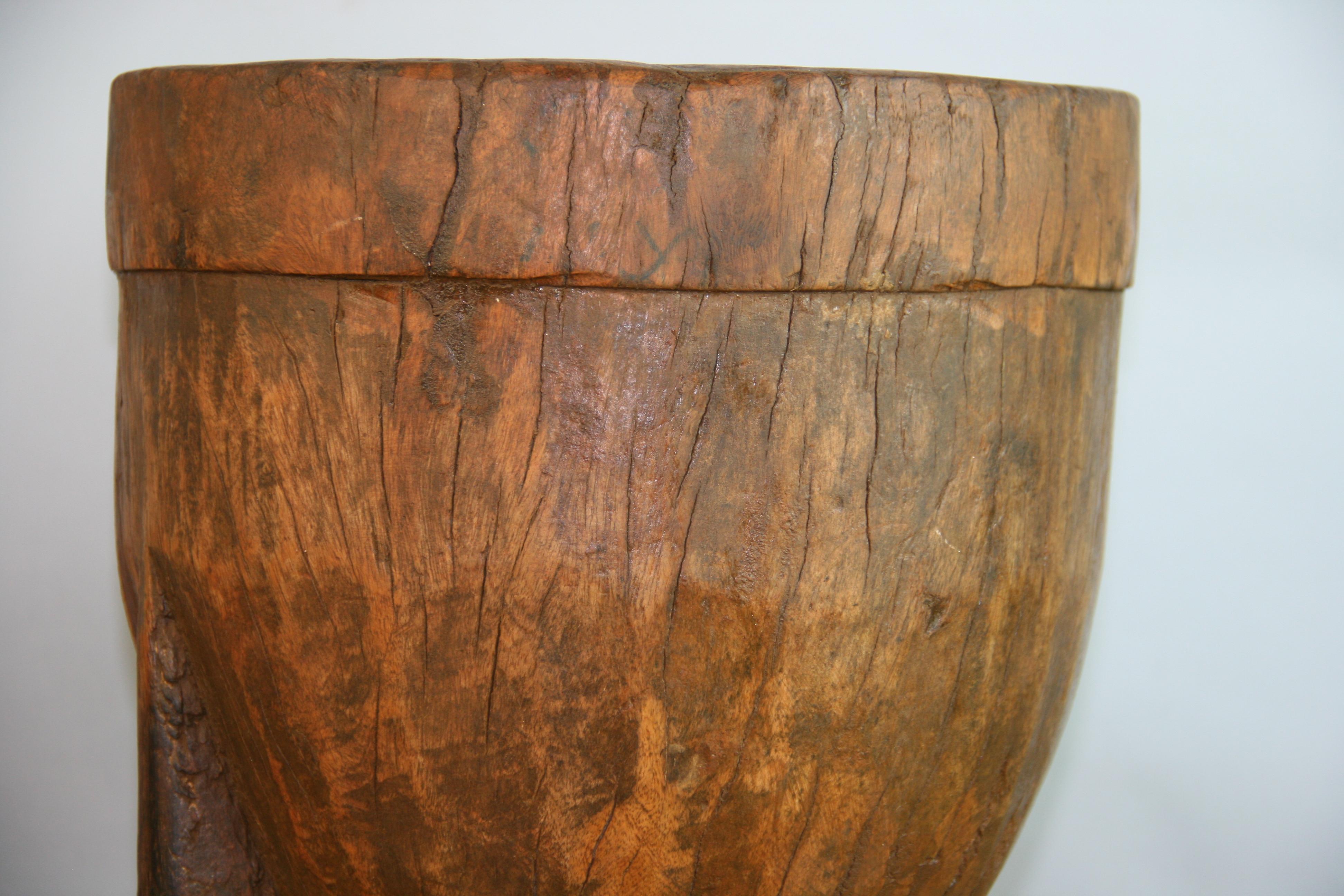 Mid-19th Century Japanese Large Solid Carved Wood Grain Mortar/Planter WabiSabi For Sale