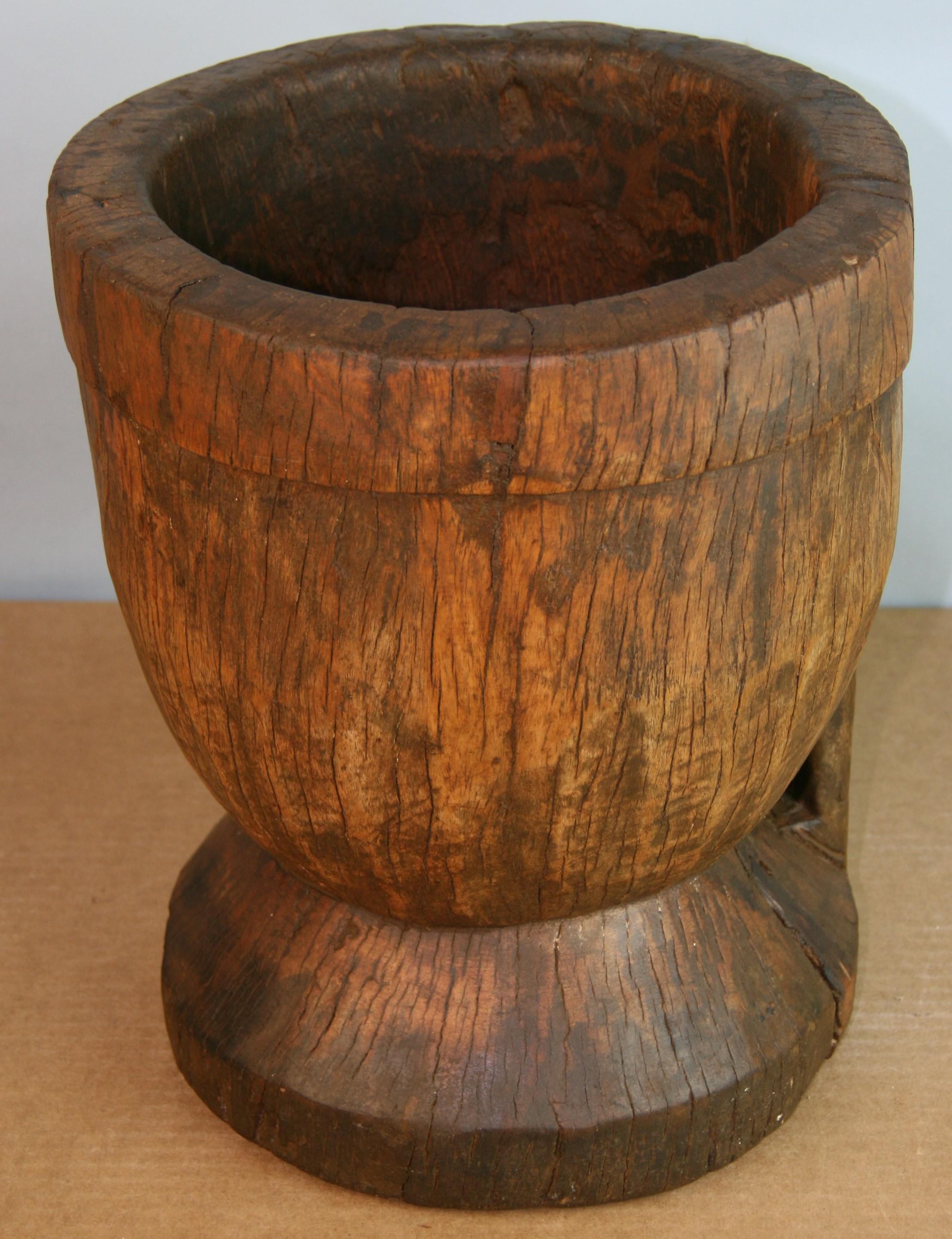 Japanese Large Solid Carved Wood Grain Mortar/Planter WabiSabi For Sale 4