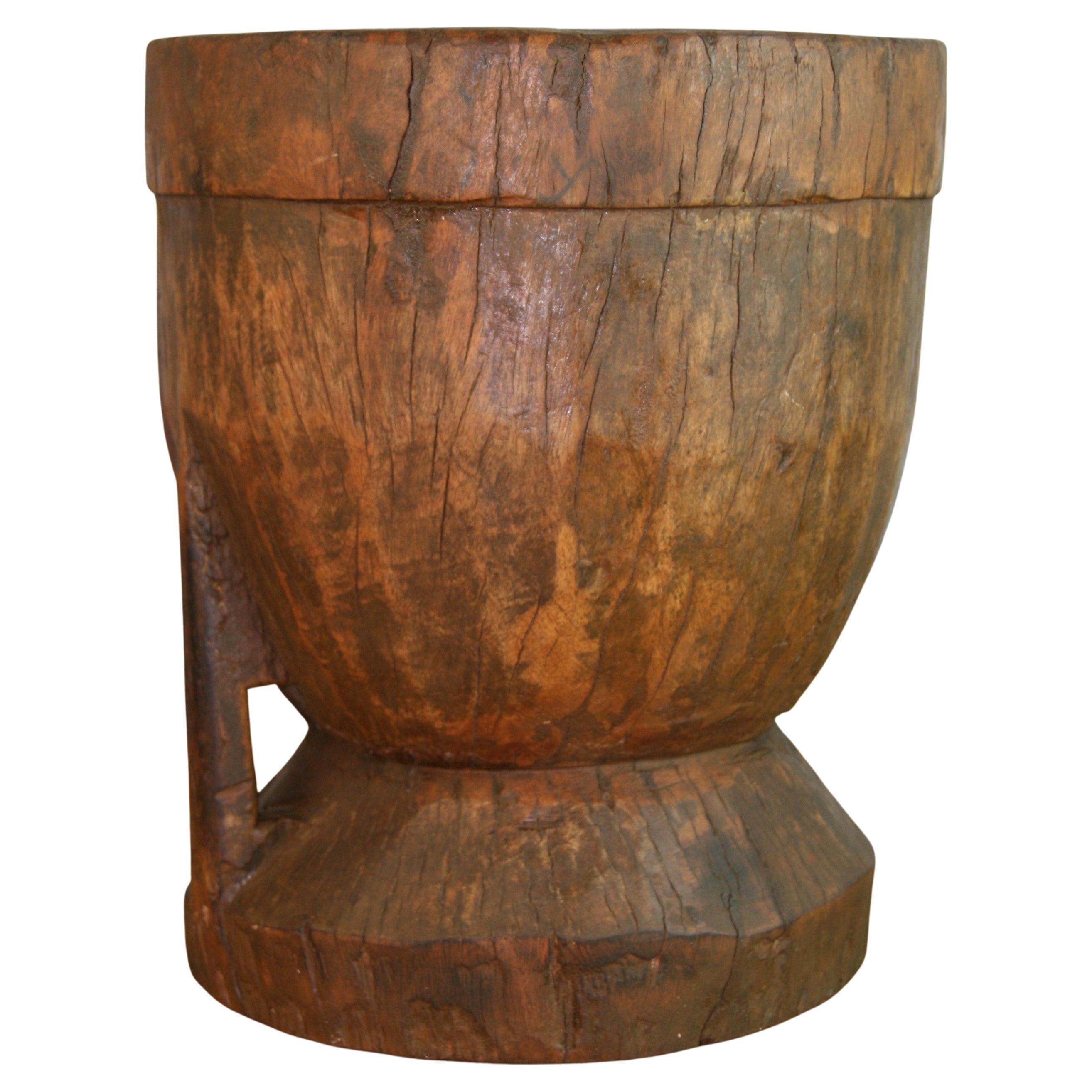 Japanese Large Solid Carved Wood Grain Mortar/Planter WabiSabi For Sale