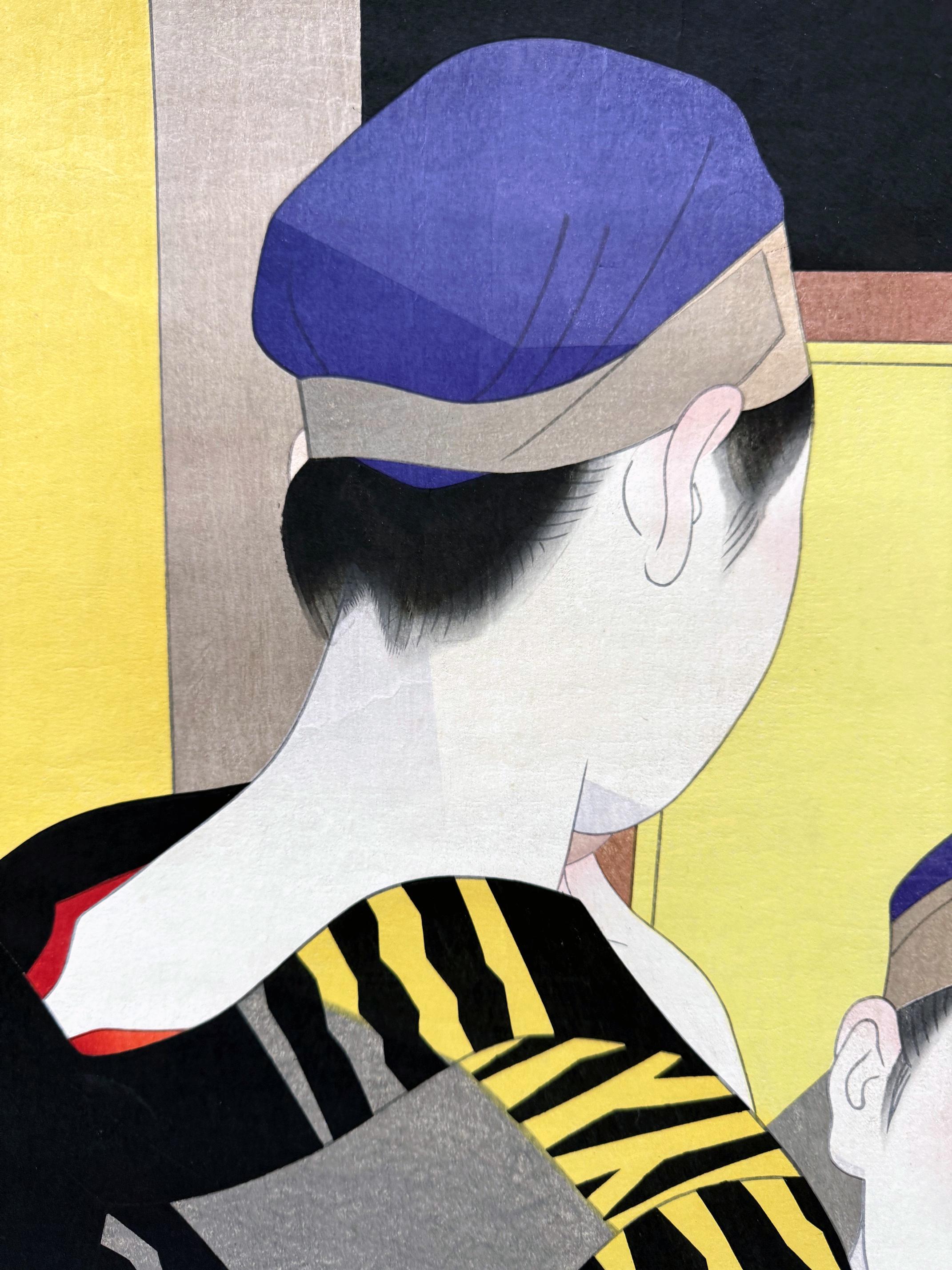 Japanischer Großholzschnitt Backstage von Ito Shinsui (Mitte des 20. Jahrhunderts) im Angebot