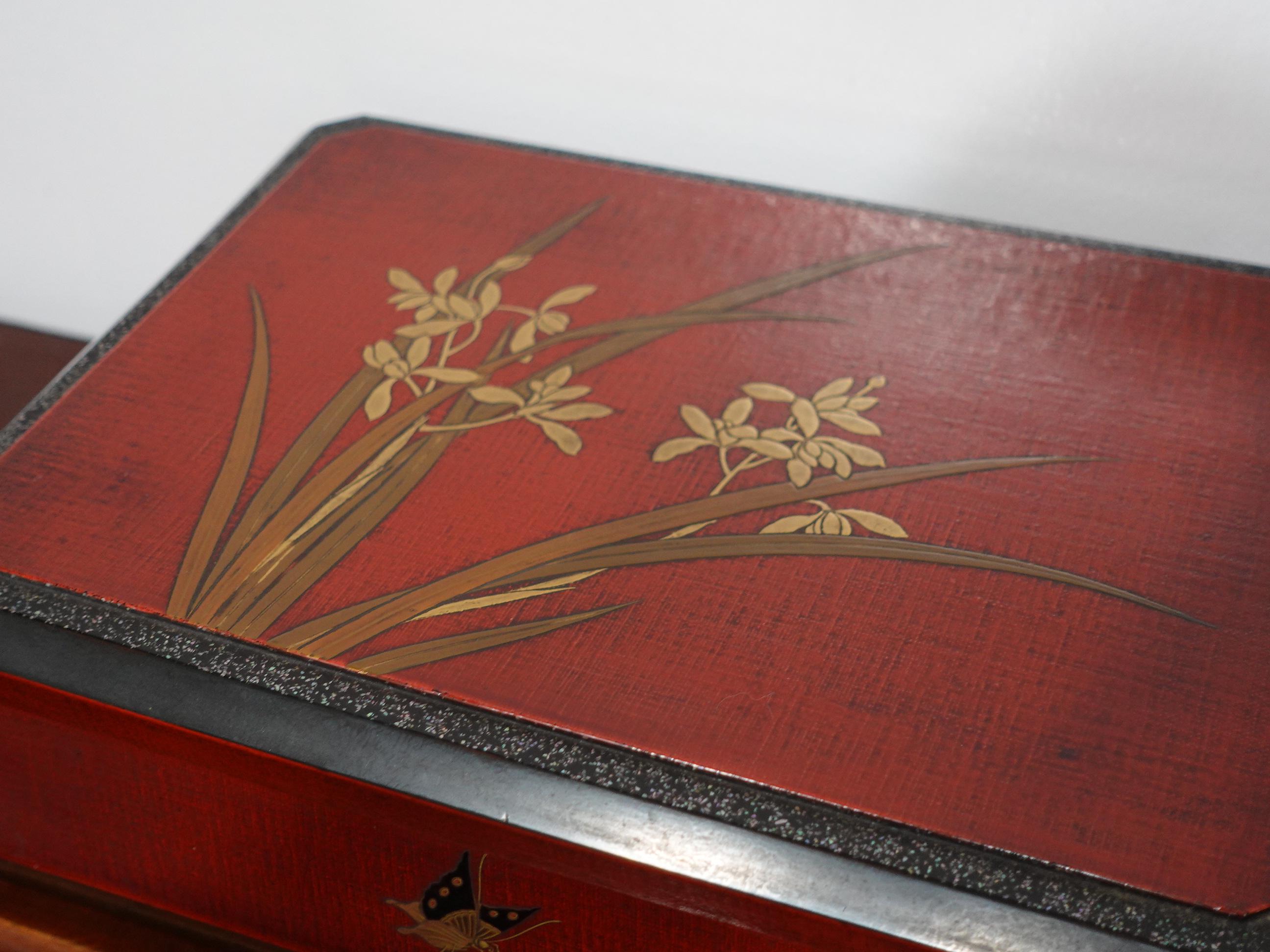Japanese late Meiji period A Large Organizer Red Lacquered Box, Ric.052 In Good Condition For Sale In Norton, MA