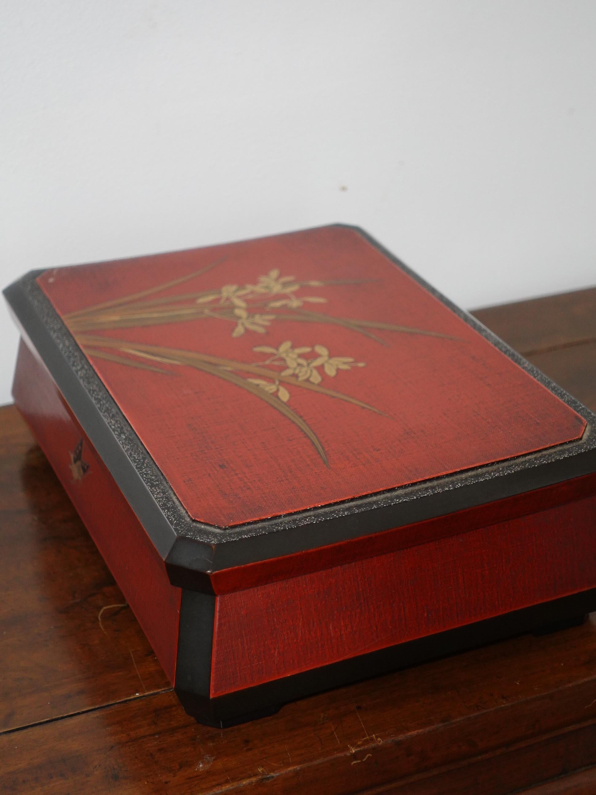 Grande boîte d'organisation japonaise de la fin de la période Meiji en laque rouge, Ric.052 en vente 1
