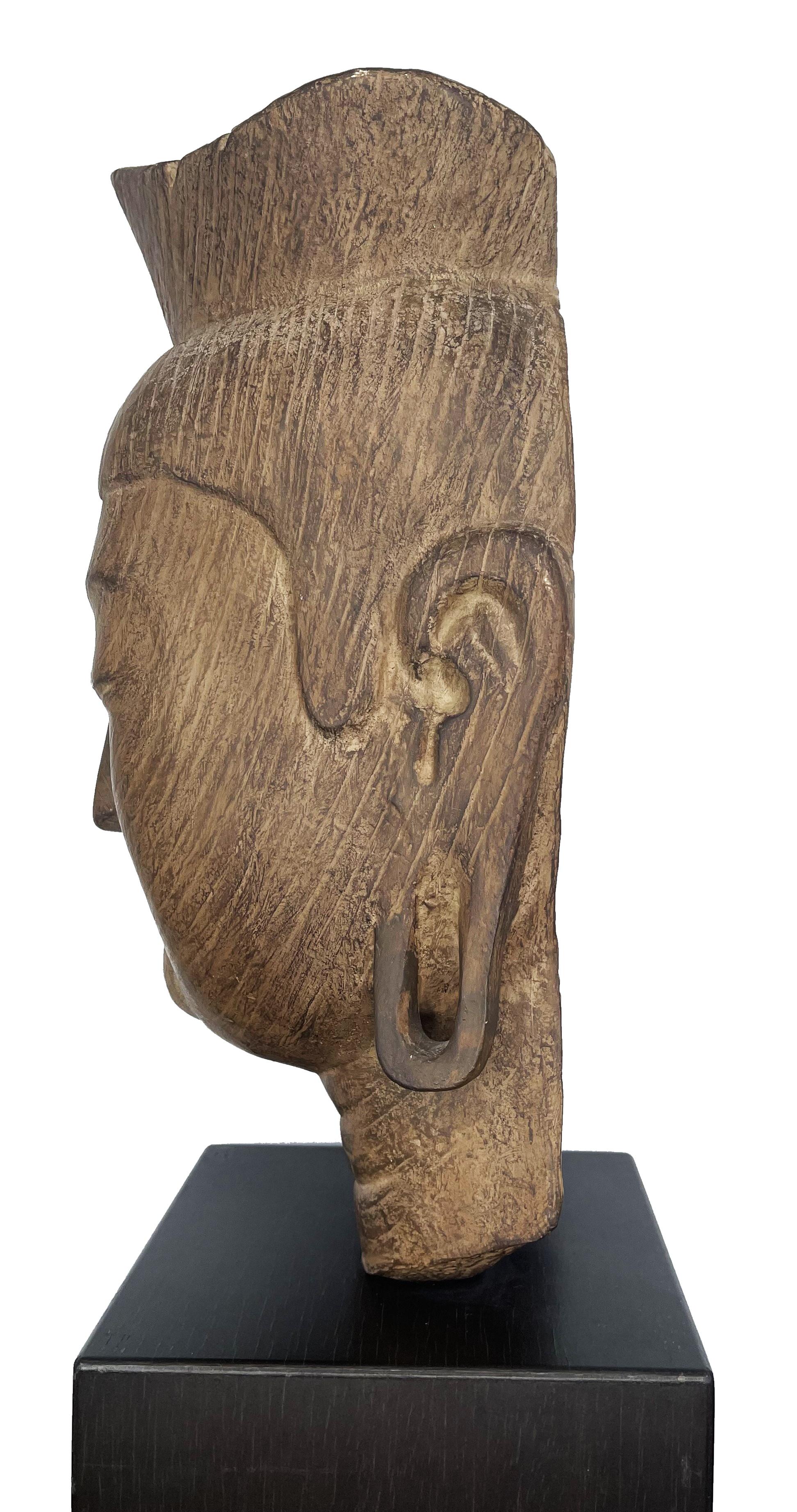 Japonisme Japanese Late Meiji Period Head of Buddha in Wood, Ca. 1910 For Sale