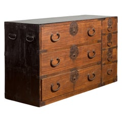 Japanese Late Meiji Period Keyaki Wood Traveling Tansu Chest with Seven Drawers