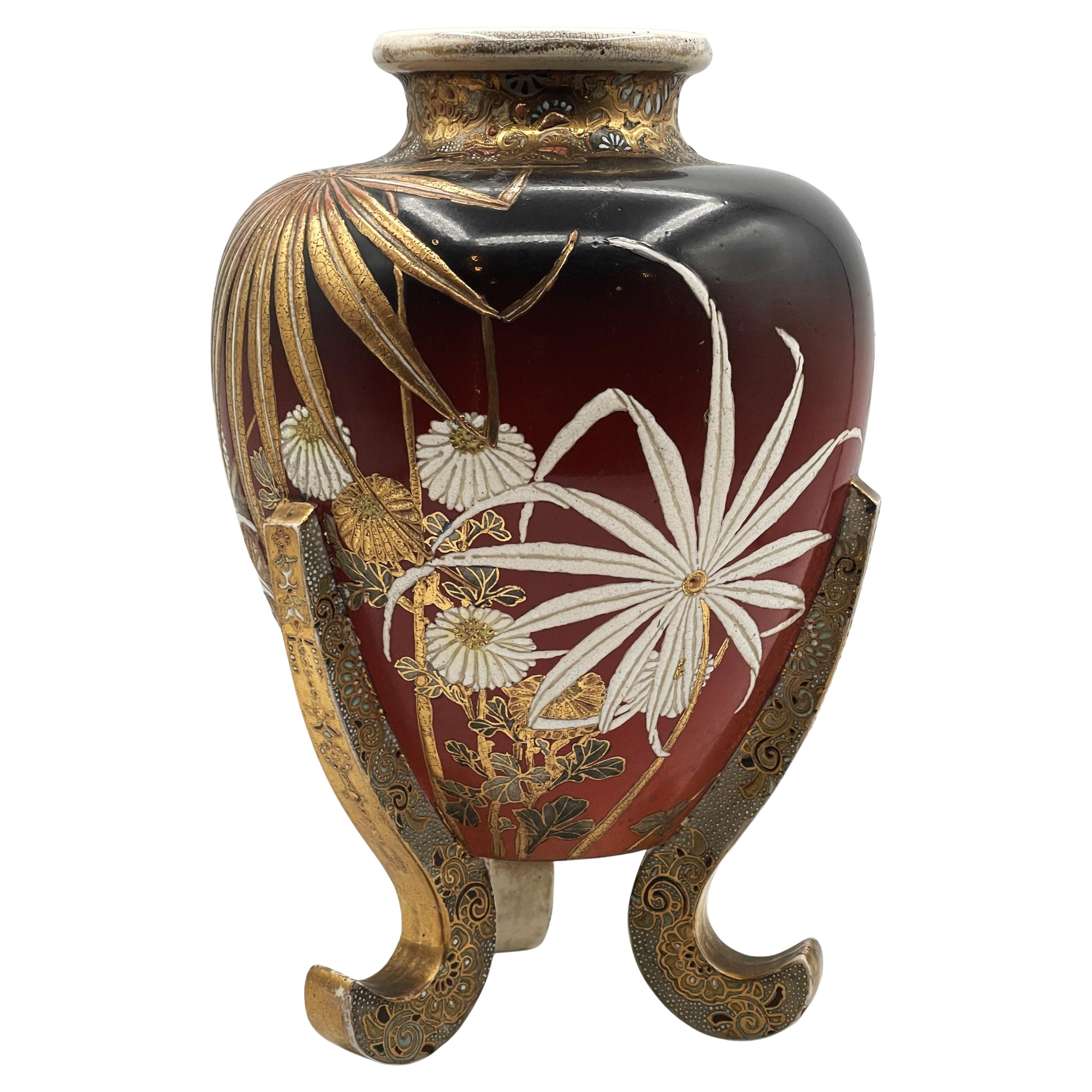 Japanese Late Meiji Period Satsuma Three-Footed Vase, Ca. 1900