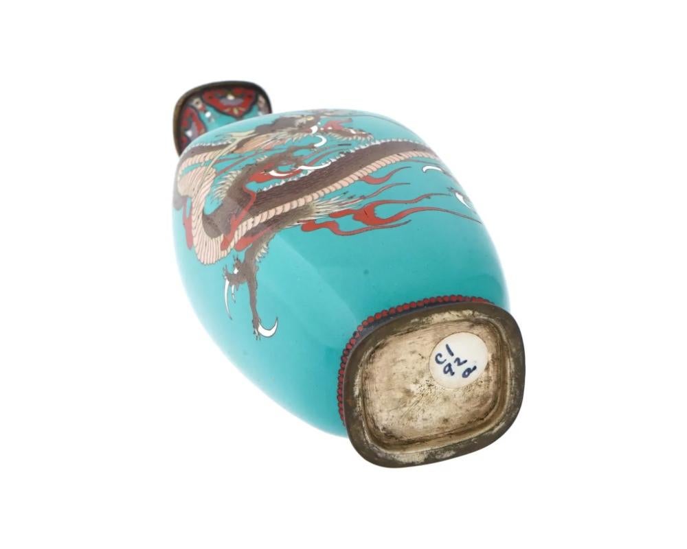 Japanese Late Meiji Turquoise Cloisonne Enamel Vase W Dragon 2