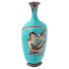 Japanese Late Meiji Turquoise Cloisonne Enamel Vase W Dragon