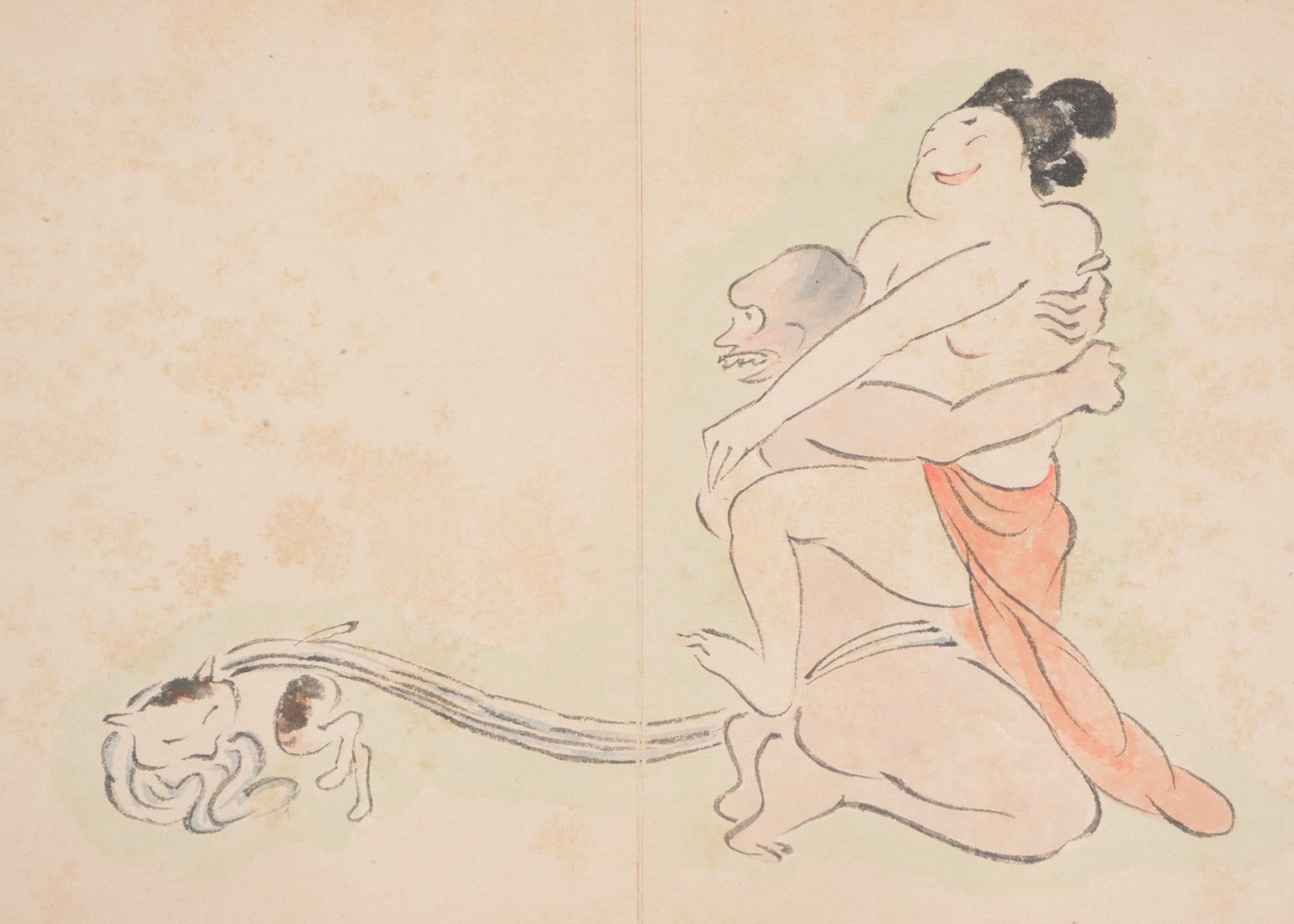 Japanese Leporello Illustration Book Filled with Toba-E 鳥羽絵 Shunga 春画 Paintings For Sale 3