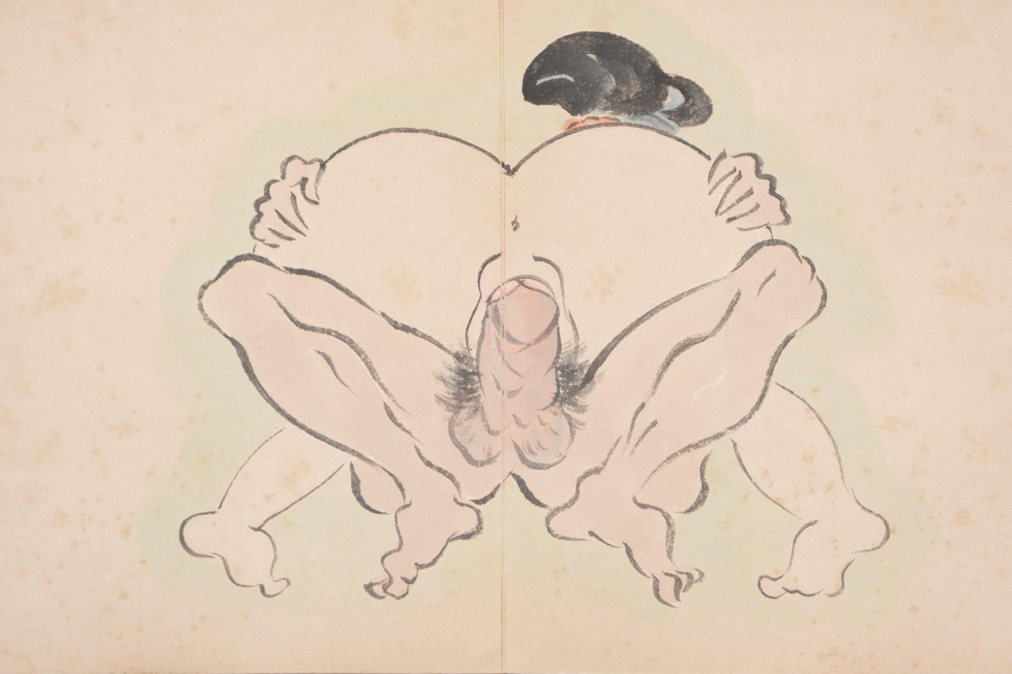 Japanese Leporello Illustration Book Filled with Toba-E 鳥羽絵 Shunga 春画 Paintings For Sale 5
