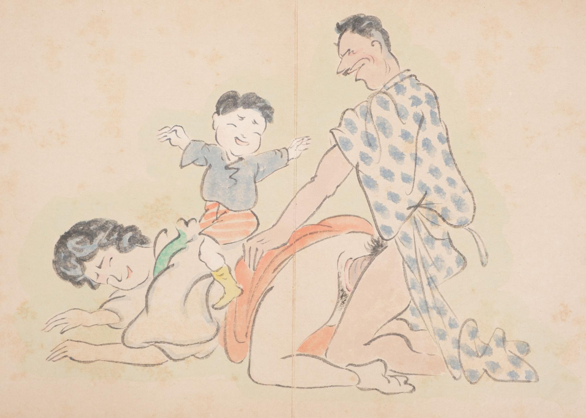 Japanese Leporello Illustration Book Filled with Toba-E 鳥羽絵 Shunga 春画 Paintings For Sale 6