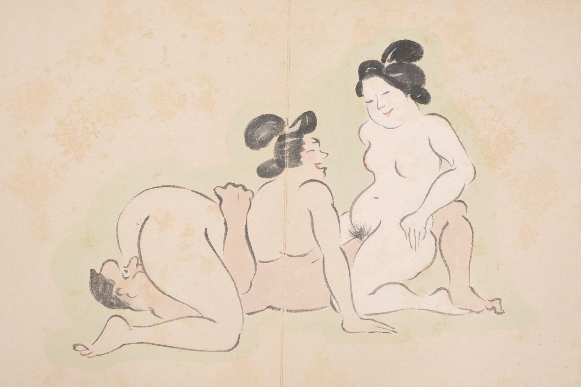 Japanese Leporello Illustration Book Filled with Toba-E 鳥羽絵 Shunga 春画 Paintings For Sale 7