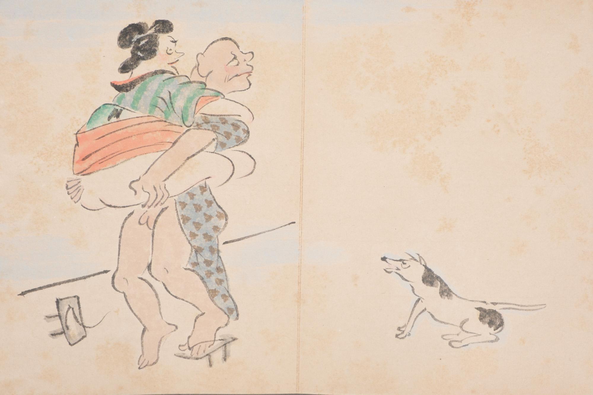 Japanese Leporello Illustration Book Filled with Toba-E 鳥羽絵 Shunga 春画 Paintings For Sale 8