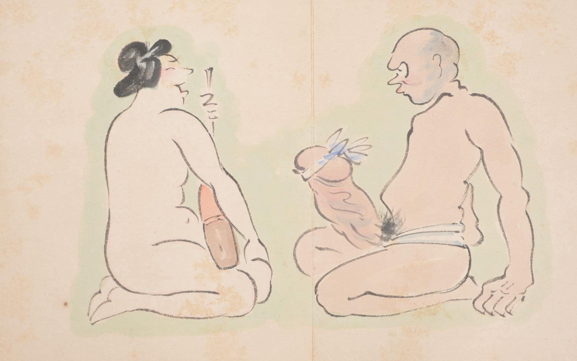 Japanese Leporello Illustration Book Filled with Toba-E 鳥羽絵 Shunga 春画 Paintings For Sale 9