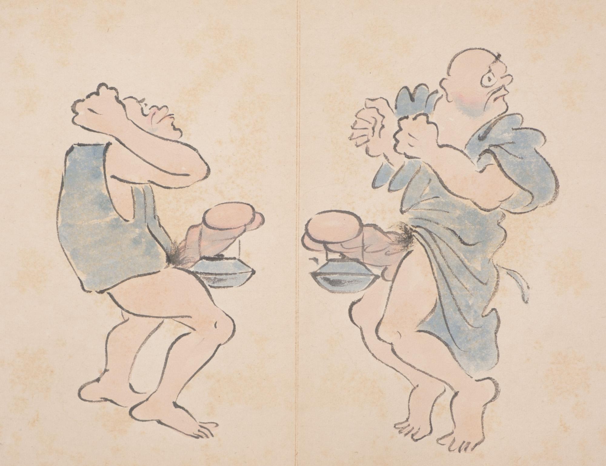 Japanese Leporello Illustration Book Filled with Toba-E 鳥羽絵 Shunga 春画 Paintings For Sale 11