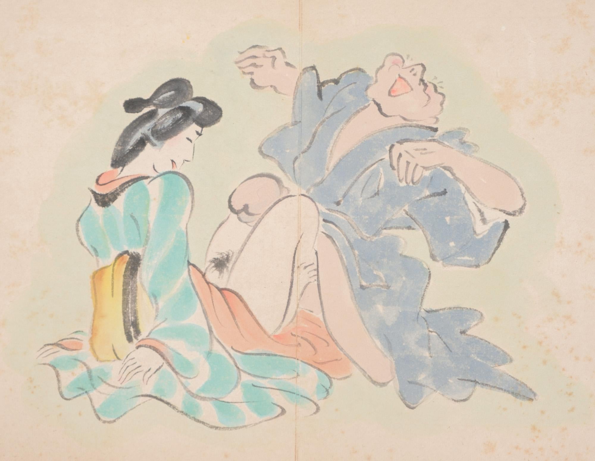 Japanese Leporello Illustration Book Filled with Toba-E 鳥羽絵 Shunga 春画 Paintings In Good Condition In Amsterdam, NL