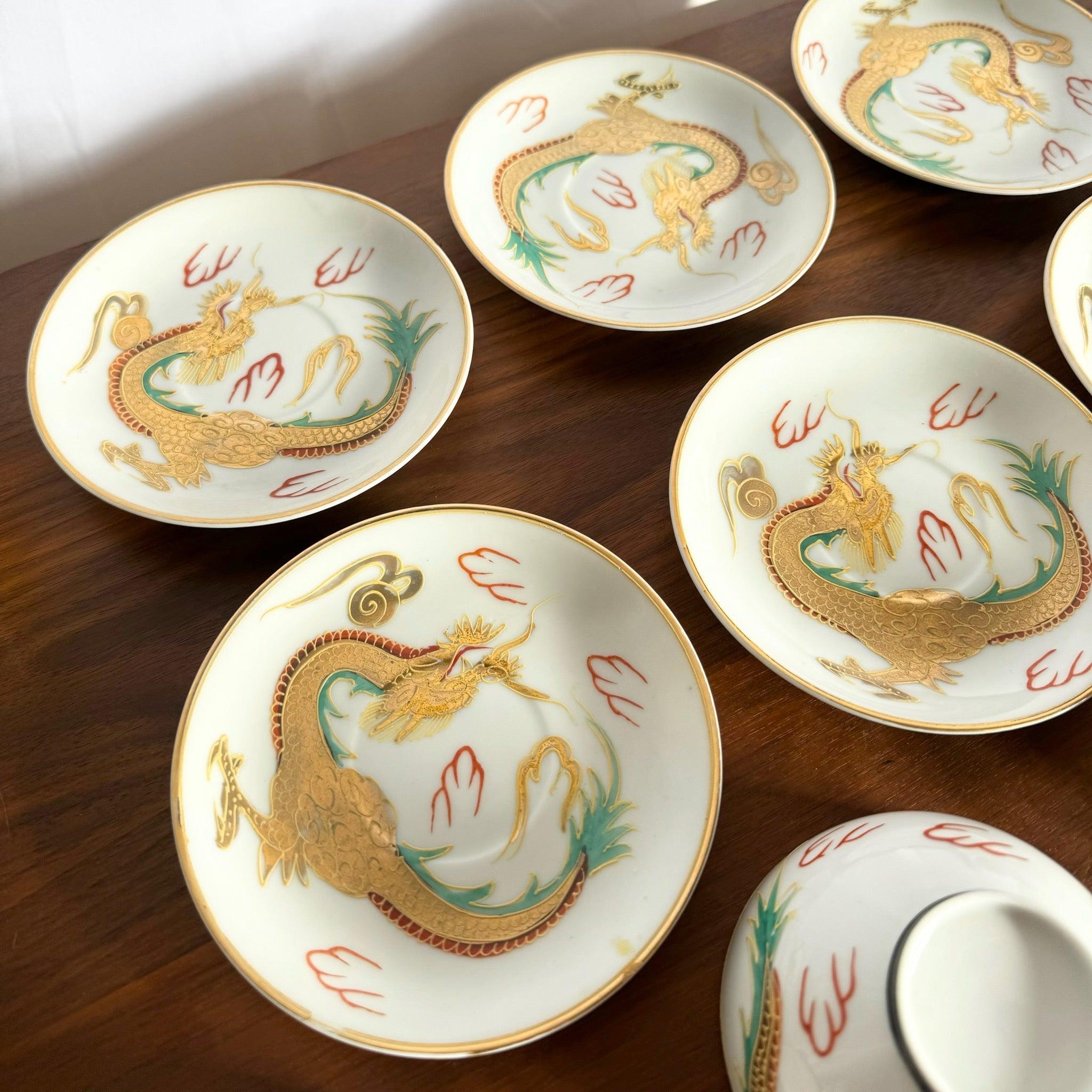 Juego de Té de Porcelana Japonesa Lithophane Geisha Moriage Dragonware - 12 Piezas Japonés en venta