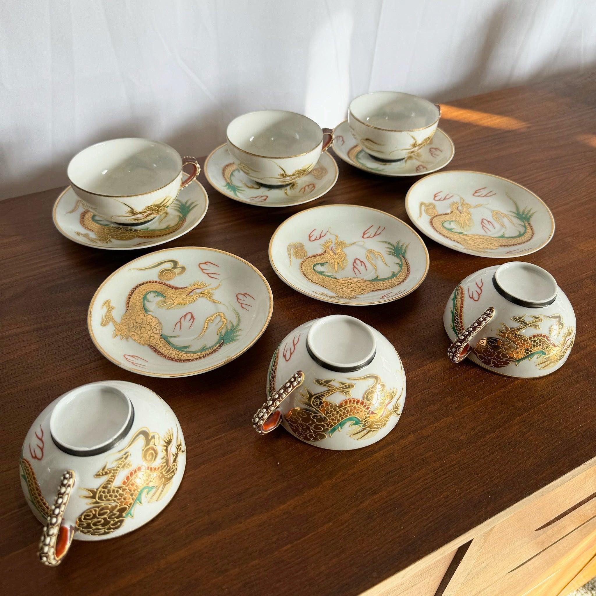 Juego de Té de Porcelana Japonesa Lithophane Geisha Moriage Dragonware - 12 Piezas en venta 1