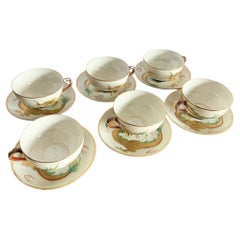 Set da tè giapponese Lithophane Geisha Moriage in porcellana Dragonware - 12 pezzi