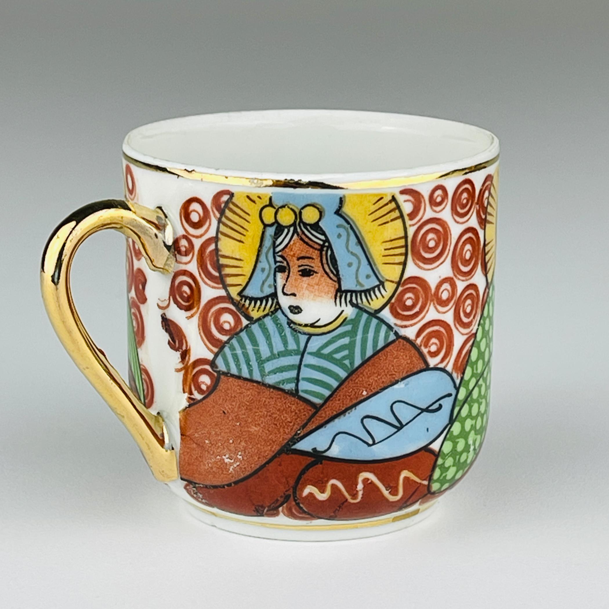 Japanese Lithophane Geisha porcelain coffee set of 5, 1950s For Sale 6