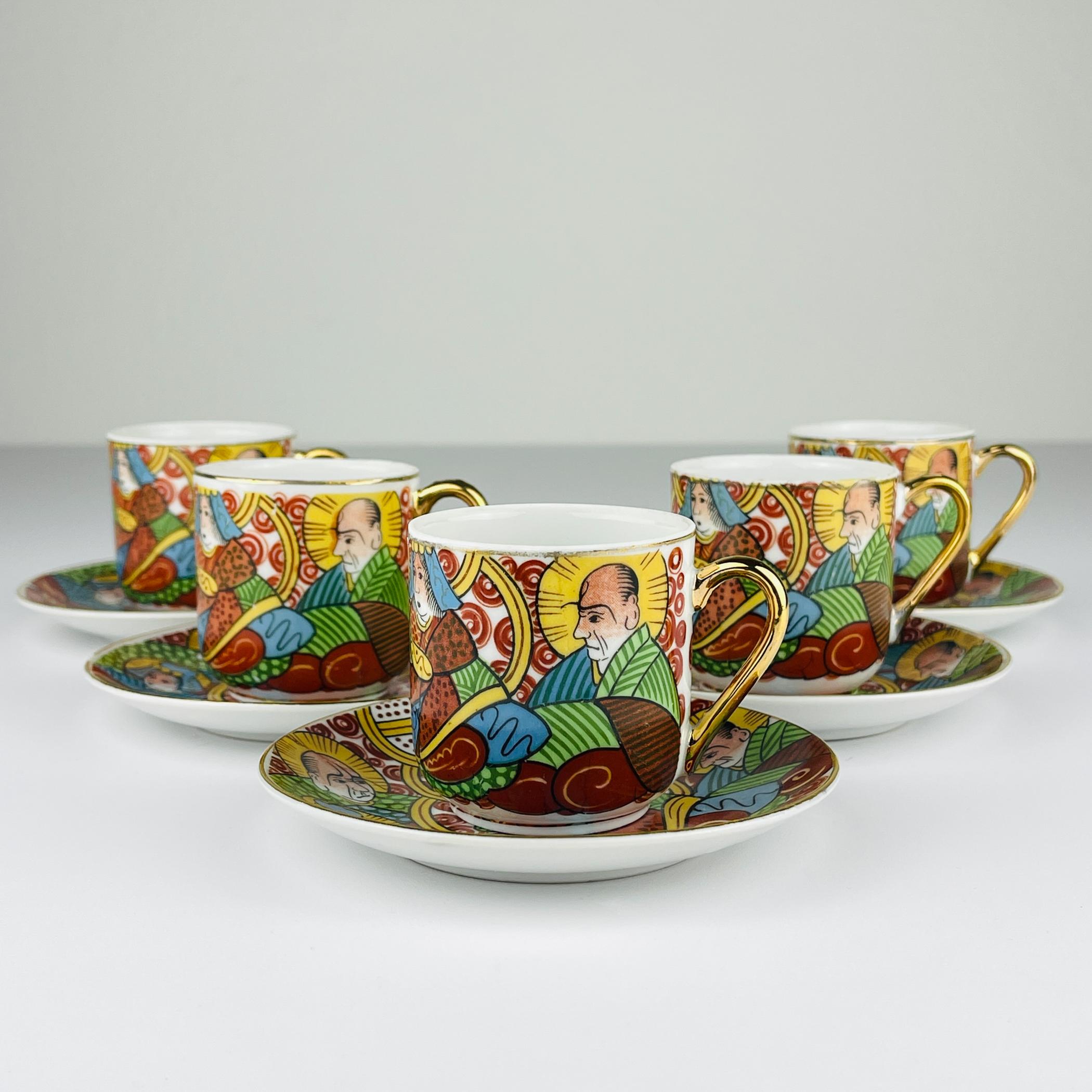Japanese Lithophane Geisha porcelain coffee set of 5, 1950s For Sale 8