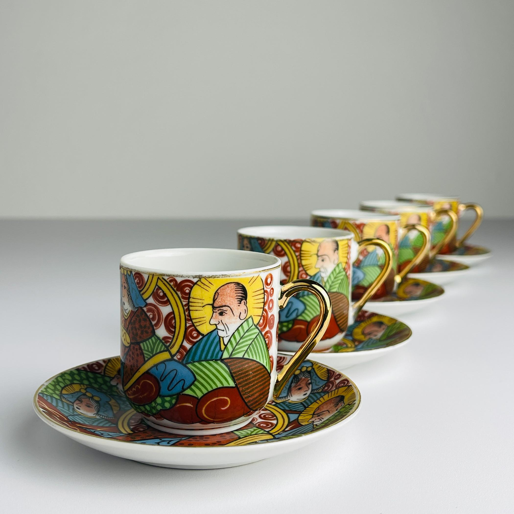 Japanese Lithophane Geisha porcelain coffee set of 5, 1950s In Good Condition For Sale In Miklavž Pri Taboru, SI