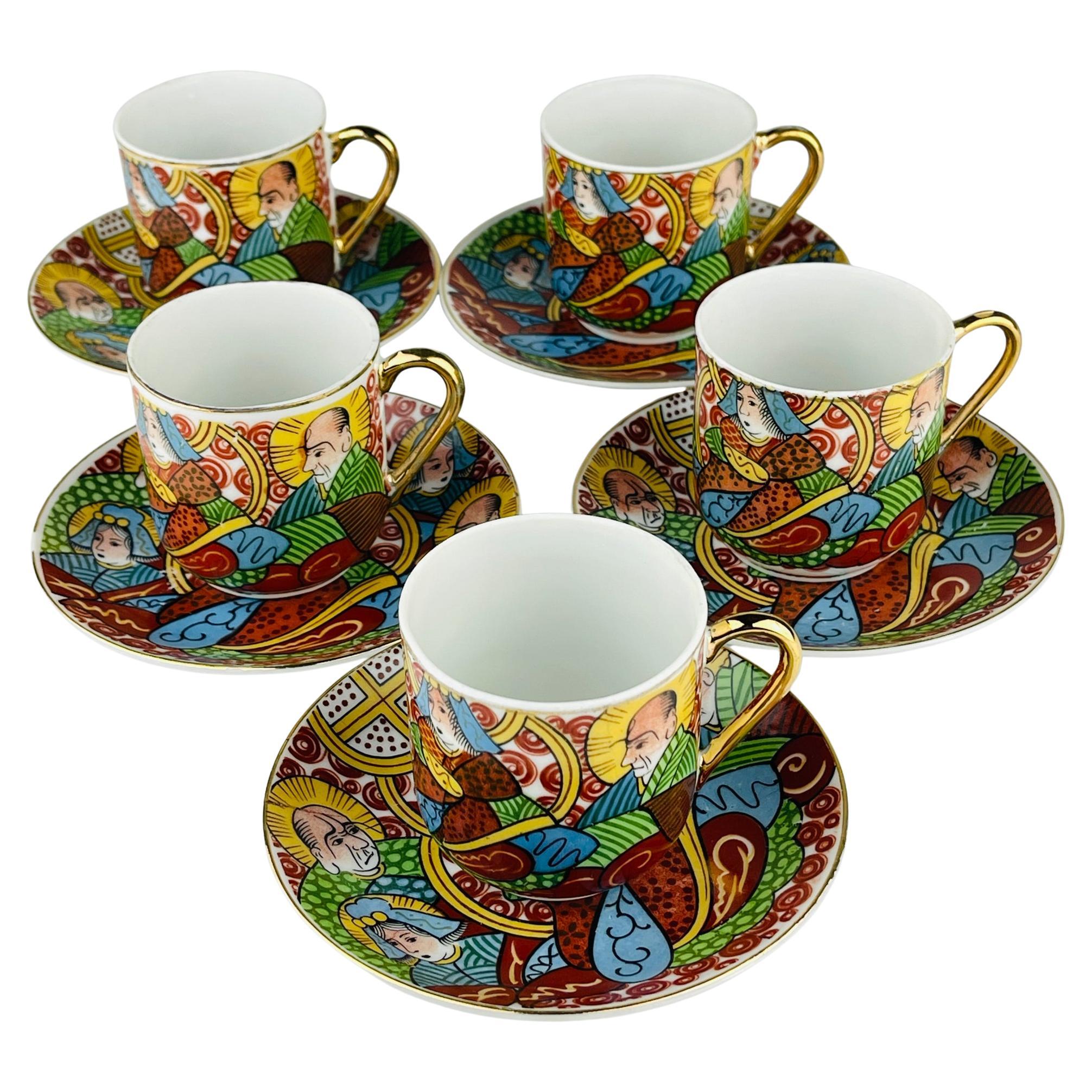 Juego de 5 cafés de porcelana japonesa Lithophane Geisha, años 50