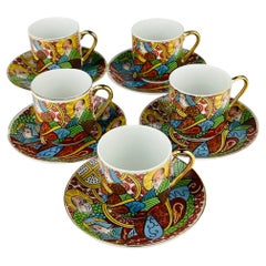 Juego de 5 cafés de porcelana japonesa Lithophane Geisha, años 50