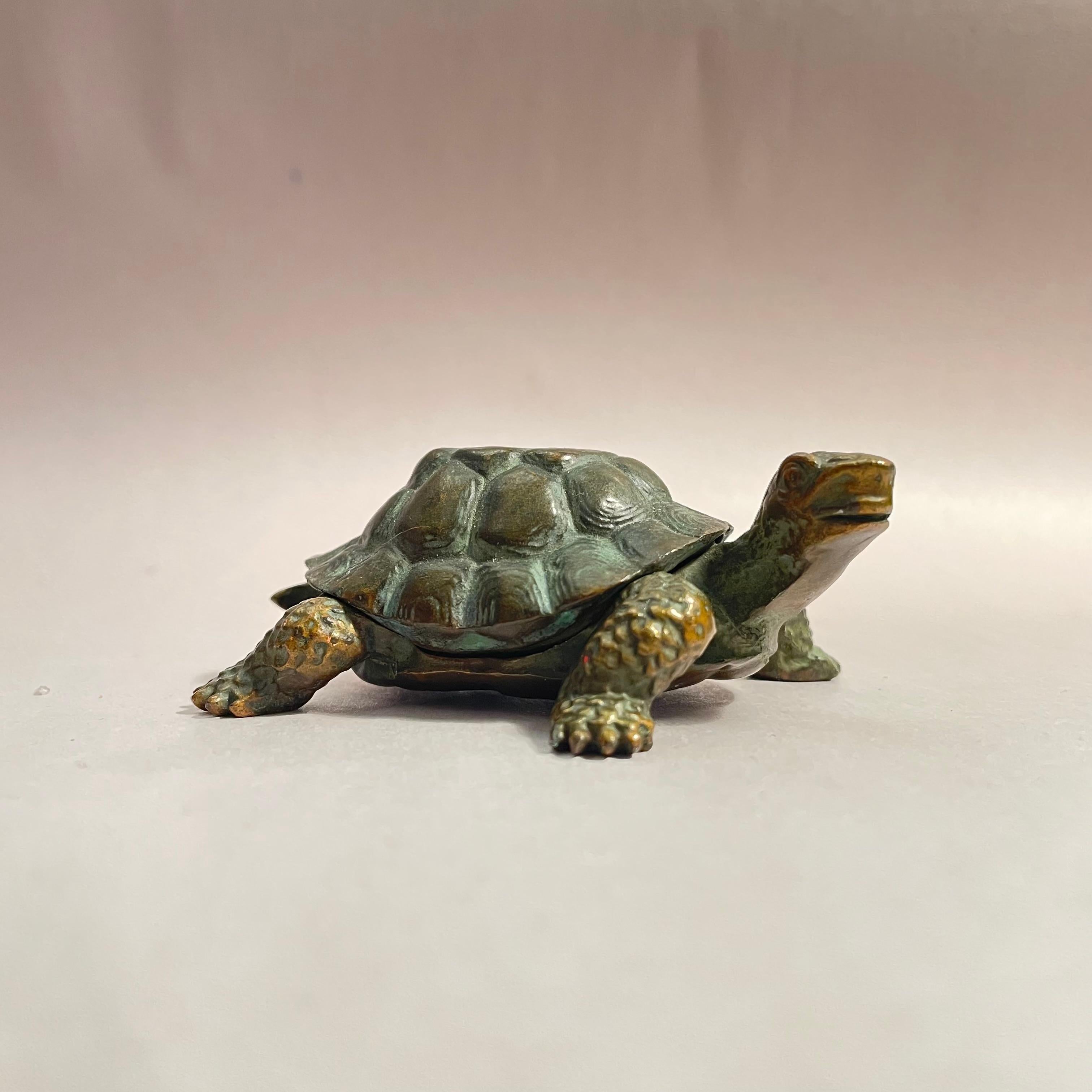 Showa Japanese Little Bronze Turtle Jewerly Box 1980s For Sale