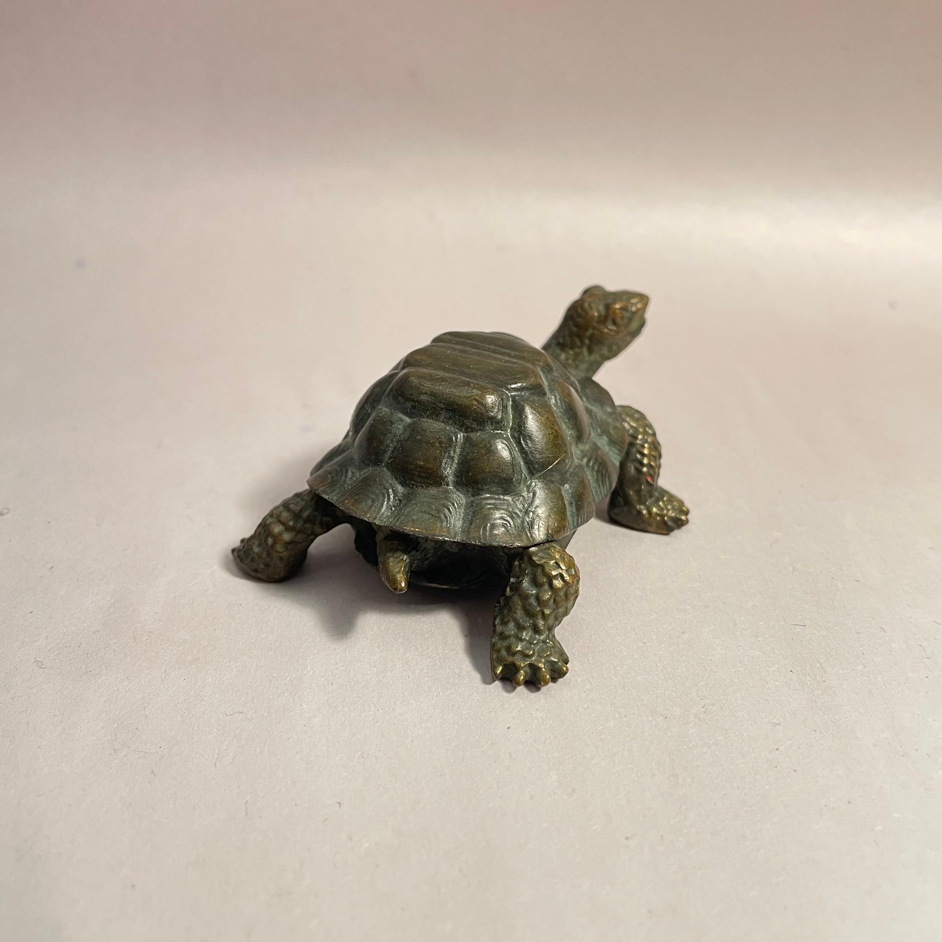 Japanese Little Bronze Turtle Jewerly Box 1980s For Sale 1