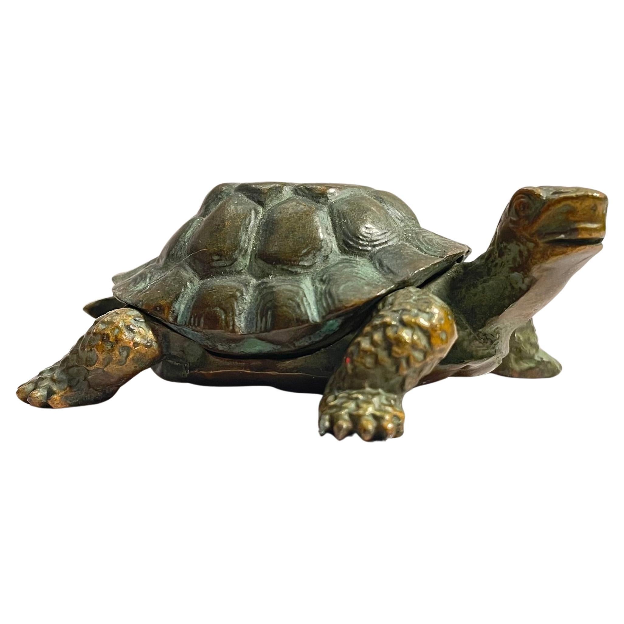 Japanese Little Bronze Turtle Jewerly Box 1980s